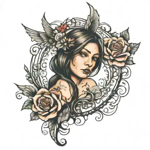 girl missing mother tattoo design idea