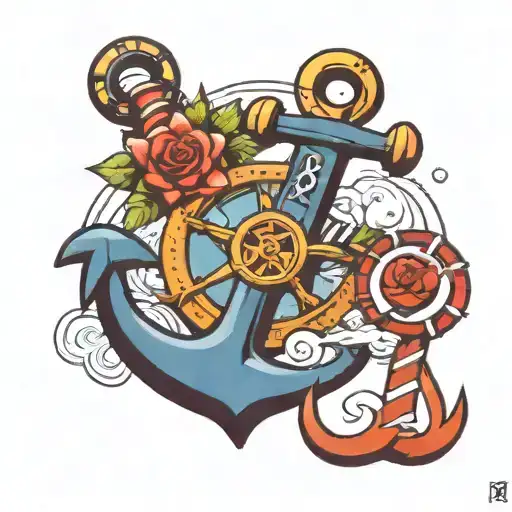 navy anchor, hockey sticks and plankton  tattoo design idea