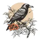 moonlight shining on a crow perched on vine with thorns  tattoo design idea