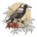 moonlight shining on a crow perched on vine with thorns  tattoo design idea