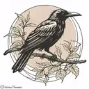 moonlight shining on a crow perched on vine with thorns  tattoo design idea