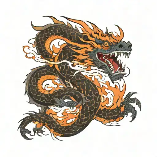 Fire dragon in the form of death tattoo design idea