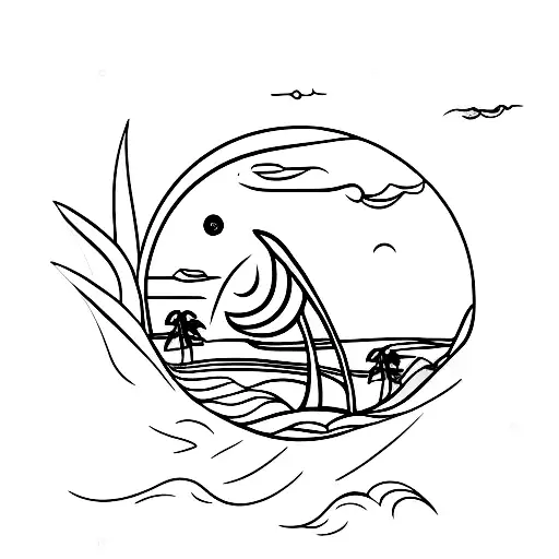 ocean, moon, Palm tree tattoo design idea