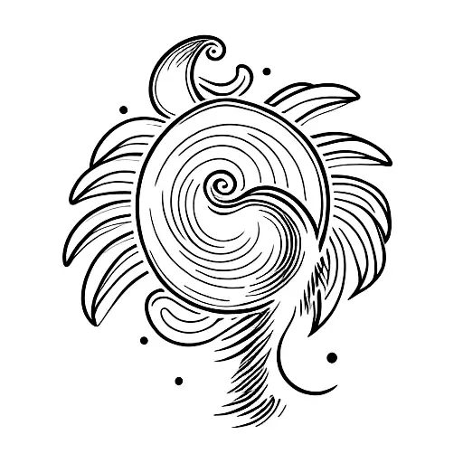wave, moon, Palm tree tattoo design idea