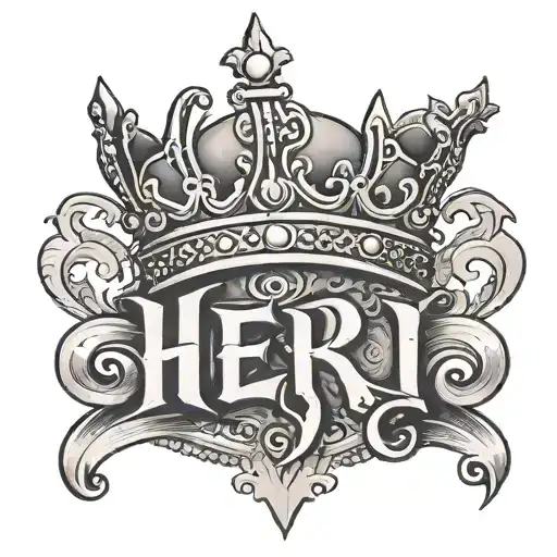 the word heri with a crown on top and a smile face tattoo design idea