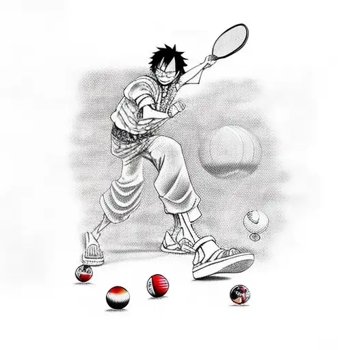 luffy playing table tennis tattoo design idea