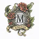 wreath with small english letter m gothic style tattoo design idea