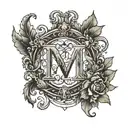 wreath with small english letter m gothic style tattoo design idea