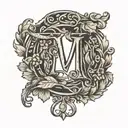 wreath with small english letter m gothic style tattoo design idea