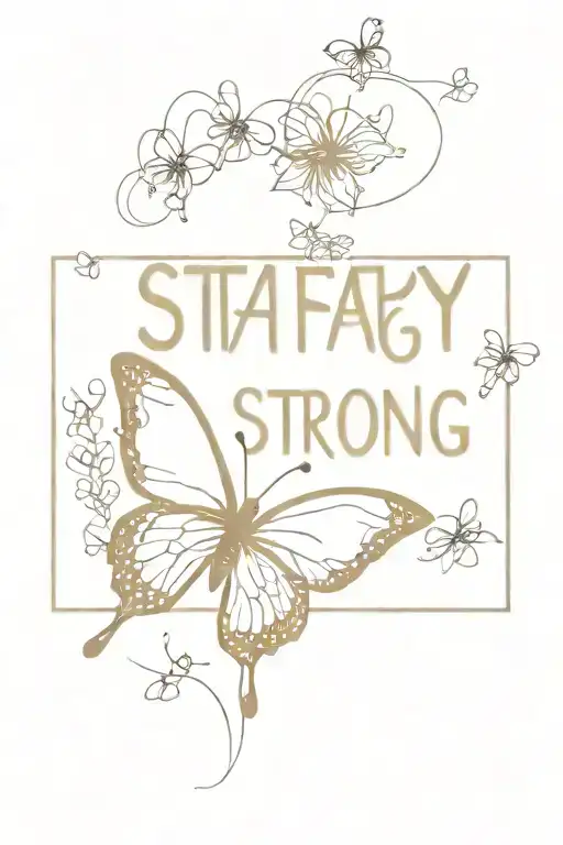 Butterfly Design: Text: The quote "Stay strong, Even when it feels like everything is falling apart" runs elegantly down tattoo design idea