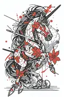 13, unicorn, katana, bracelet, anime, sakura, cyberpunk. tattoo design idea