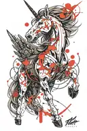 13, unicorn, katana, bracelet, anime, sakura, cyberpunk. tattoo design idea