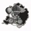 hot air balloon attached to bicycle tattoo design idea