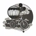 hot air balloon attached to bicycle tattoo design idea