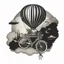 hot air balloon attached to bicycle tattoo design idea