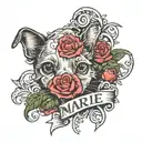 Name that says "Marie" that has a relationship with dogs tattoo design idea