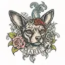 Name that says "Marie" that has a relationship with dogs tattoo design idea