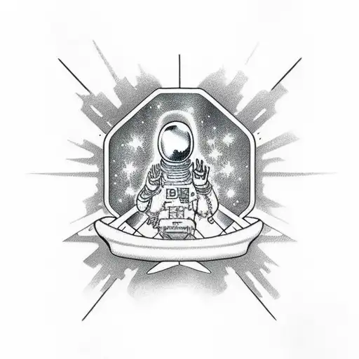 alien showing peace sign and astronaut with hang loose sign  tattoo design idea