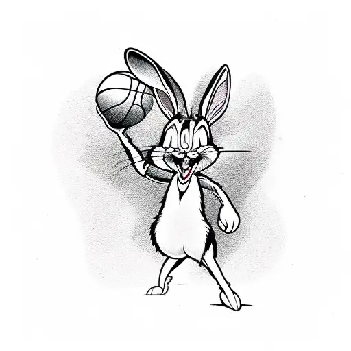 bugs bunny from looney tunes holding a basketball tattoo design idea