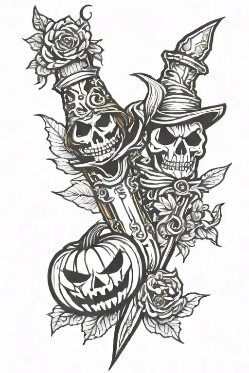 dagger and jack o lantern tattoo design idea