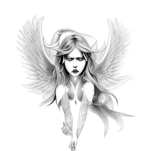 ANGEL WITH ONE WING OF DEMON  tattoo design idea