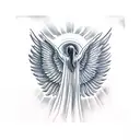 A FLYING ANGEL STRETCHING OUT HIS HAND TRYING TO REACH THE SUN, AND ONE OF HIS WINGS IS A DEVIL'S tattoo design idea