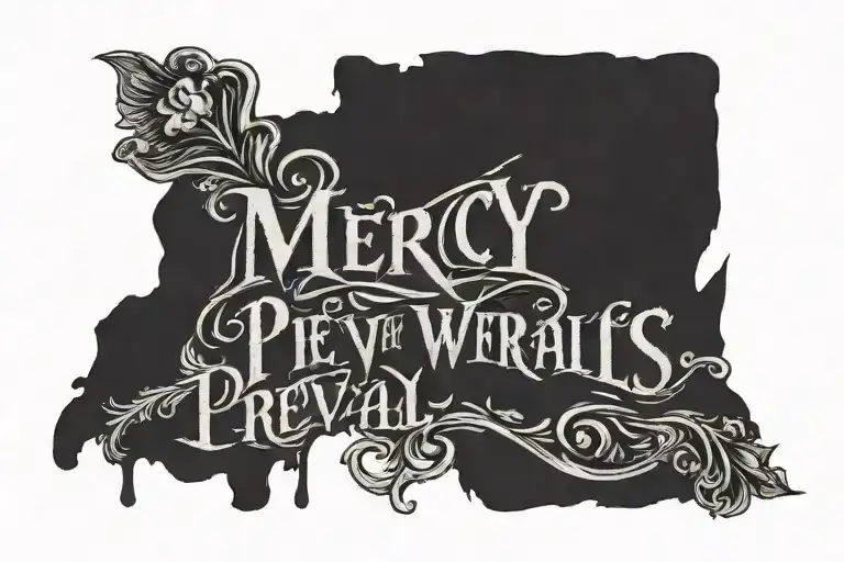 "my mercy prevails my wrath" written in a font tattoo design idea