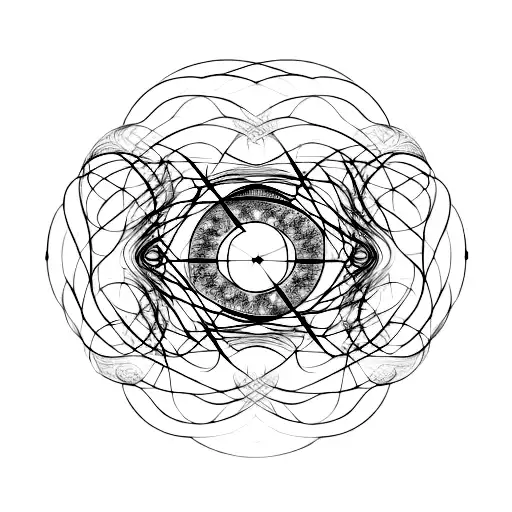 abstract depiction of faces looking at eachother in a circle. there are intricate patterns and the faces loop together tattoo design idea