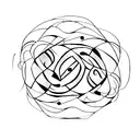 abstract depiction of faces looking at eachother in a circle. there are intricate patterns and the faces loop together tattoo design idea