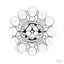 abstract depiction of faces looking at eachother in a circle. there are intricate patterns and the faces loop together tattoo design idea