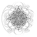 abstract depiction of faces looking at eachother in a circle. there are intricate patterns and the faces loop together tattoo design idea
