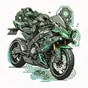 kawasaki ninja motorcycle from the side leaking with dots, simplistic made only with dots tattoo design idea