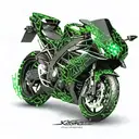 kawasaki ninja motorcycle from the side leaking with dots, simplistic made only with dots tattoo design idea