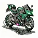 kawasaki ninja motorcycle from the side leaking with dots, simplistic made only with dots tattoo design idea