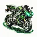 kawasaki ninja motorcycle from the side leaking with dots, simplistic made only with dots tattoo design idea