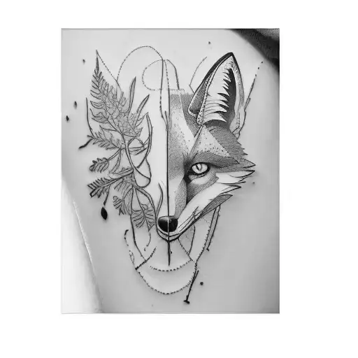 a fox and skull and leaves tattoo design idea
