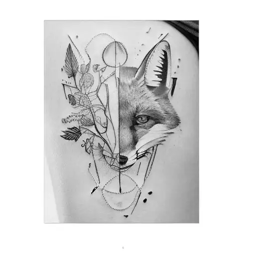 a fox and skull and leaves tattoo design idea