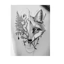 a fox and skull and leaves tattoo design idea