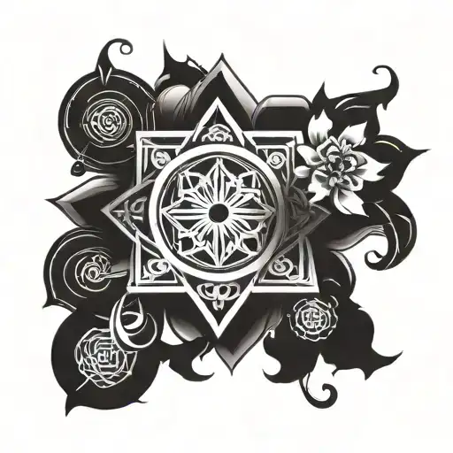 A mandala incorporating wrestling symbols and spiritual elements tattoo design idea