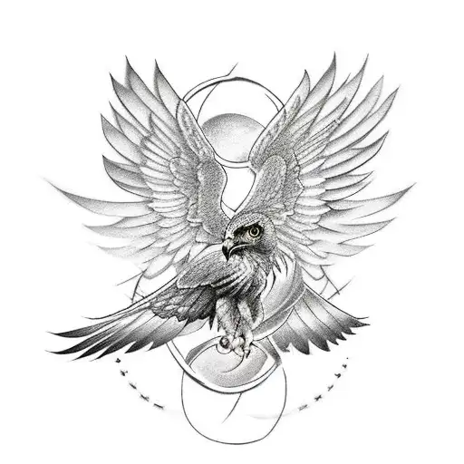 hawk with phoenix wings and tail tattoo design idea