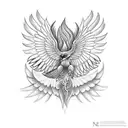 hawk with phoenix wings and tail tattoo design idea