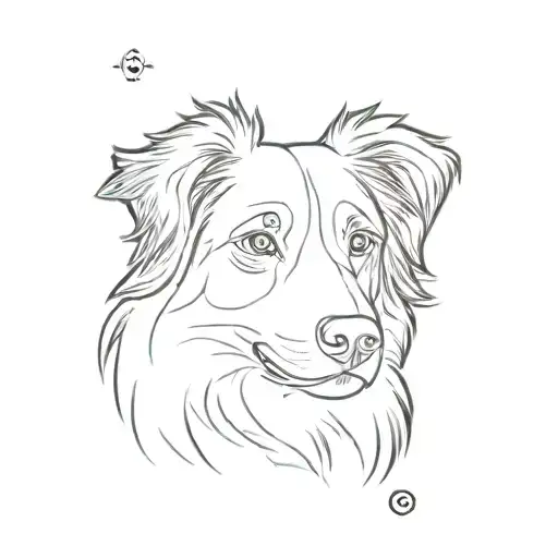 A minimalist outline of an Australian Shepherd with a digital clock integrated into its design, reflecting the client's favorite things and passion for technology tattoo design idea