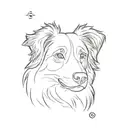 A minimalist outline of an Australian Shepherd with a digital clock integrated into its design, reflecting the client's favorite things and passion for technology tattoo design idea