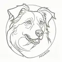 A minimalist outline of an Australian Shepherd with a digital clock integrated into its design, reflecting the client's favorite things and passion for technology tattoo design idea