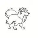 A minimalist outline of an Australian Shepherd with a digital clock integrated into its design, reflecting the client's favorite things and passion for technology tattoo design idea