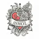 anmol preet text with a heart tattoo design idea