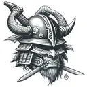 traditional samurai  helmet with demon mask crossed katana and yari spear tattoo design idea