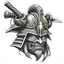 traditional samurai  helmet with demon mask crossed katana and yari spear tattoo design idea