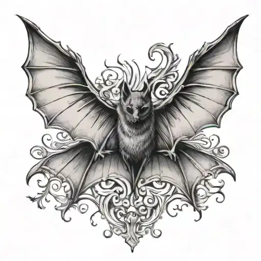 bat with open wings spread tattoo design idea