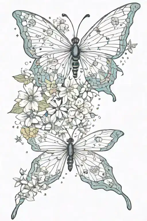 butterfly, flower, Capricorn star constellation tattoo design idea